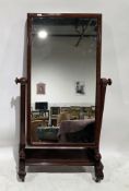 19th century walnut cheval mirror, the rectangular plate held on a square tapered support with