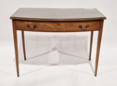 Mahogany bowfronted side table having a single cockbeaded frieze drawer with brass swan-neck