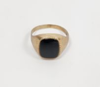 Yellow metal and black onyx signet ring, size S 1/2, approximate weight 3.2 grams