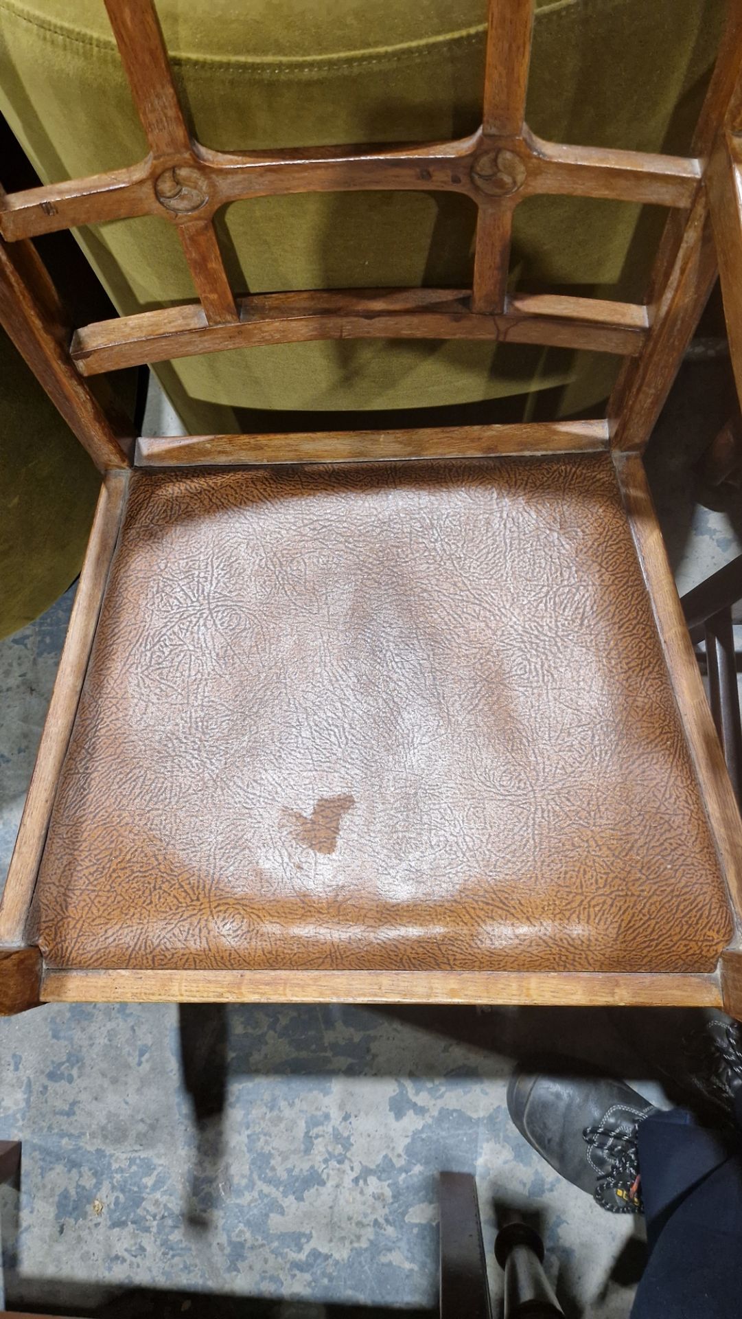 In the manner of the Cotswold School an Arts and Crafts pale oak elbow chair with lattice back, - Image 5 of 14