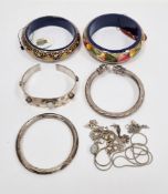 Collection of silver jewellery including a torque bangle set an oval cabochon moonstone and four