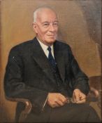 20th century school Oil on canvas Portrait of seated elderly gentleman wearing suit and tie,
