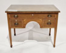 Edwardian Sheraton revival side table, the rectangular cross-banded and inlaid top over an