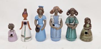 Six Elbogen (Sweden) stoneware figures of girls, each inscribed Elbogen/Handmade, various painted