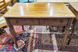 19th century mahogany side table, the rectangular top with rounded corners and thumbmoulded edge