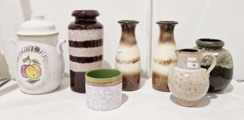 Group of West German pottery comprising a 1960's globular vase with everted rim in mottled brown and