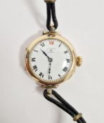 Early 20th century 9ct gold cased wristwatch by Rotherhams of London, the white dial with Arabic