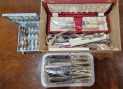 Part set of silver plated flatware, Art Deco style handles comprising six each of table forks,