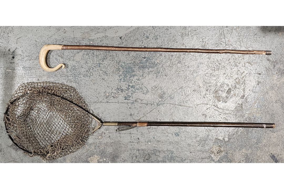 Mid-century wooden bagatelle board retailed by Fortnum & Mason together with a vintage fishing - Image 1 of 2