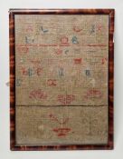 Antique woolwork alphabetical and pictorial sampler by Mary Dene, Work End, March 1790(?), 26cm x