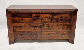 Modern dark mango wood sideboard comprising a bank of seven drawers with metal square knob
