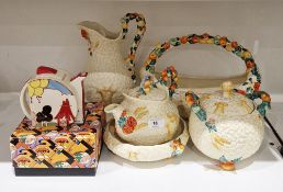 Collection of Clarice Cliff Celtic Harvest pattern wares, printed green Newport Pottery marks,