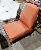 Late 19th / early 20th century low upholstered chair, with pink upholstery and later red gingham
