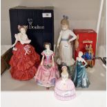 Collection of figures of ladies, various printed marks, including a Royal Doulton figure of Joy