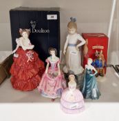 Collection of figures of ladies, various printed marks, including a Royal Doulton figure of Joy