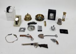 Mixed lot of collectables including a brass shop counter bell, brass egg timer, pair of cufflinks in