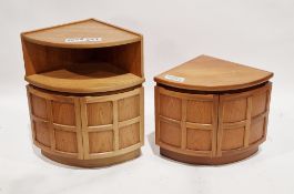 Two mid-century Nathan 'Squares' teak corner side cabinets, the first with shelf over two panel