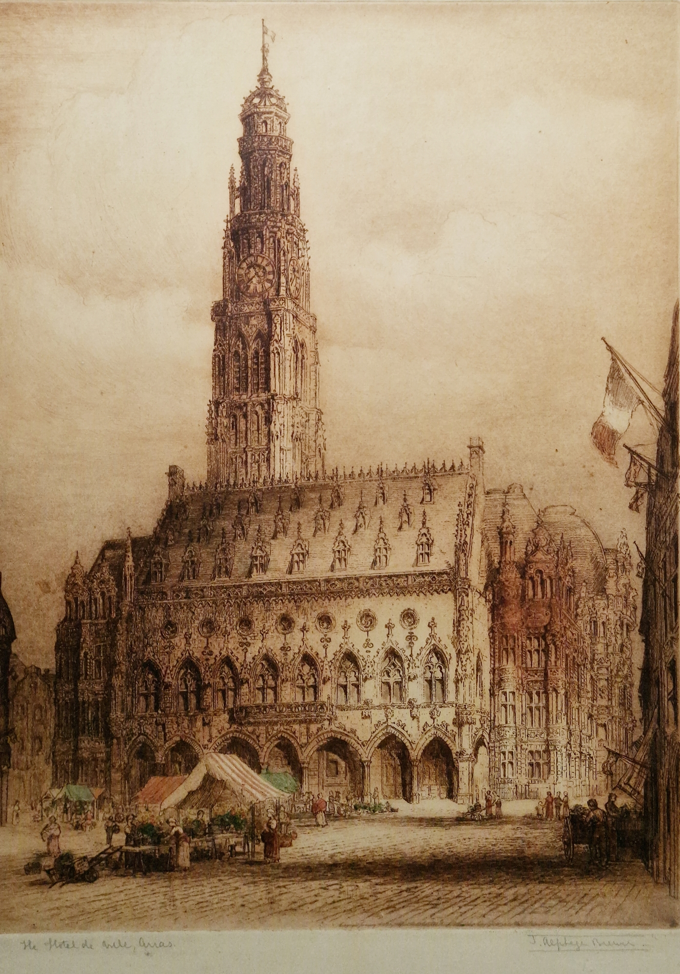 James Alphege Brewer (act. 1909-1938) Etching and aquatint "Hotel de Ville, Arras", signed and