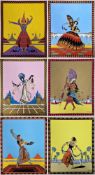 After Emile Gallois (French 1882-1965) Lithograph in colours Six coloured prints of figures