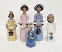 Five Elbogen (Sweden) stoneware figures of ladies, in sizes, all inscribed in black Elbogen/