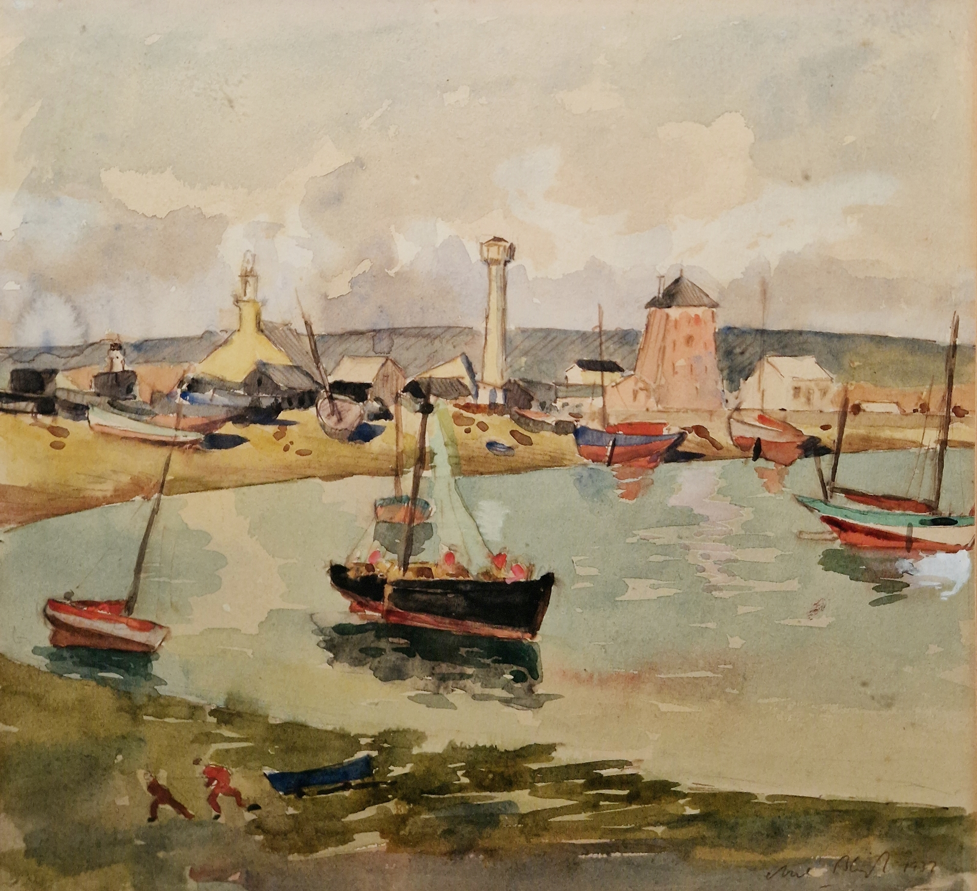 Noel Bligh (1888-1984) Watercolour "Camaret-sur-Mer", coastal scene with fishing boats, signed and