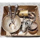 A Powell & Hammer Revenge acetylene motorcycle lamp together with a Victorian Salter & Co. brass