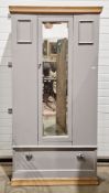 Late 19th/early 20th century pine wardrobe, the body later painted grey, having a single mirrored