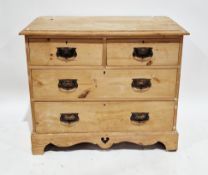 Late 19th century pine chest of two short over two long graduated drawers having Art Nouveau metal