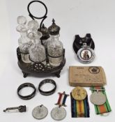 Mixed lot of collectables including a World War I medal with ribbon awarded to 60189 Private A Hunt,