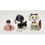 Lorna Bailey model of a cat, model of a dog and a bust of John Lennon, each signed in black