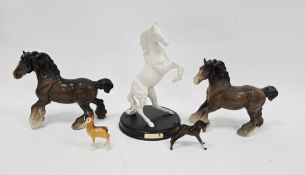 Royal Doulton Spirit of the Wild white model of a rearing stallion, on circular wooden base, applied