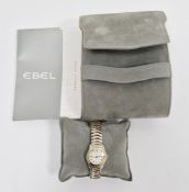 Ebel Wave watch, stainless steel case and bracelet strap with 18k yellow gold bezel, the white