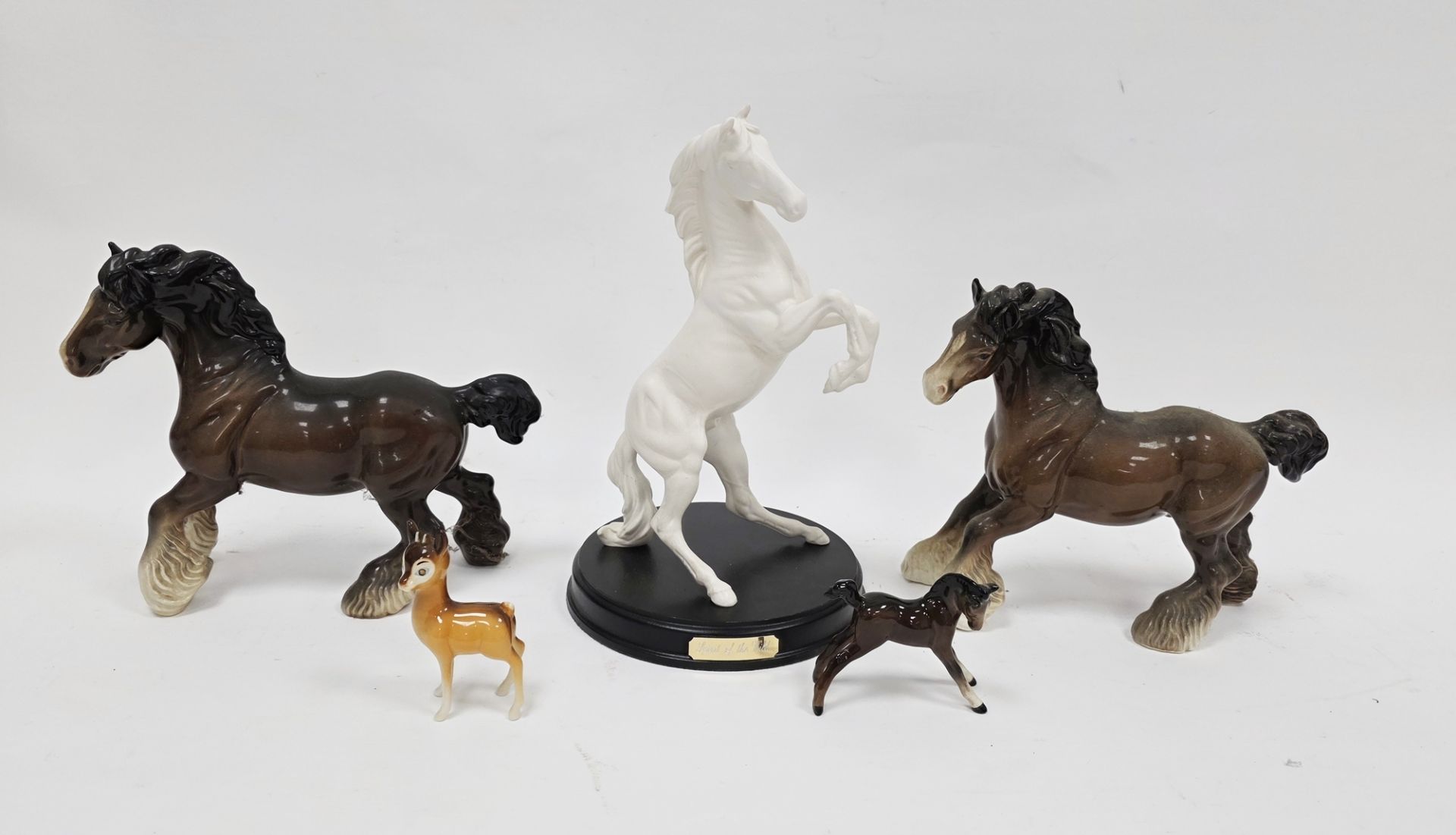 Royal Doulton Spirit of the Wild white model of a rearing stallion, on circular wooden base, applied - Image 3 of 4