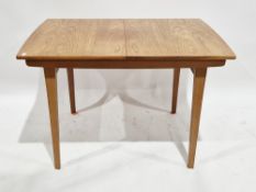 Set of four mid century G-Plan Fresco dining chairs with slatted backs and beige pattern upholstered