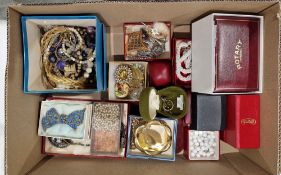Collection of jewellery, including a 9ct rolled gold hinged bangle, costume jewellery items