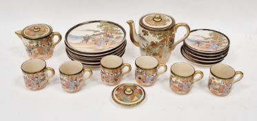 Japanese Satsuma part coffee service, Meiji period, black and gilt two-character sealmarks,