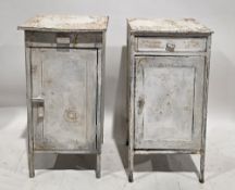Two similar early 20th century metal bedside cabinets later painted white, each with a single drawer