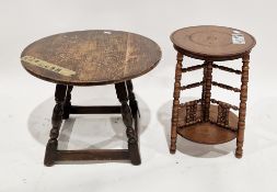 Late 19th/early 20th century mahogany side table of circular form, the bobbin carved base with a