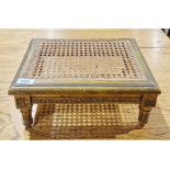 Giltwood footstool of rectangular form with cane top, on turned reeded legs, 13cm high x 33cm wide x