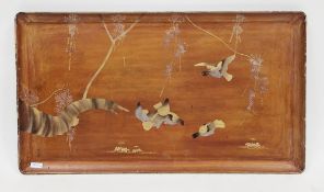 Late 19th/early 20th century Japanese red lacquered tray of rectangular form, having chinoserie