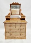 Late 19th/early 20th century pine dressing chest, the upper section with rectangular swing mirror