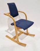 Norwegian Stokke Actulum beechwood rocking chair designed by Pieter Opsvik, with blue fabric