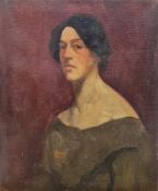 20th century school Oil on canvas Head and shoulders portrait of a woman, unsigned, unframed, 61cm x