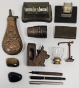 Mixed lot of collectable items including an Art Deco chromed trump marker, a Stratton bakelite cased