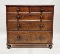 19th century walnut chest, the rectangular top with ogee moulded edge over two short and three