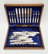 Set of six Victorian silver and mother of pearl dessert knives and forks, Sheffield 1874, Martin