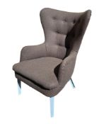 DA1 wingback armchair designed by Ernest Race for Race Furniture, button back upholstery in a
