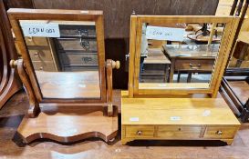Two 19th century mahogany swing dressing mirrors, both of rectangular form, one with a base fitted