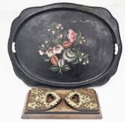 19th century walnut bookslide of Gothic design with brass strapwork decorations to flap ends, 36cm