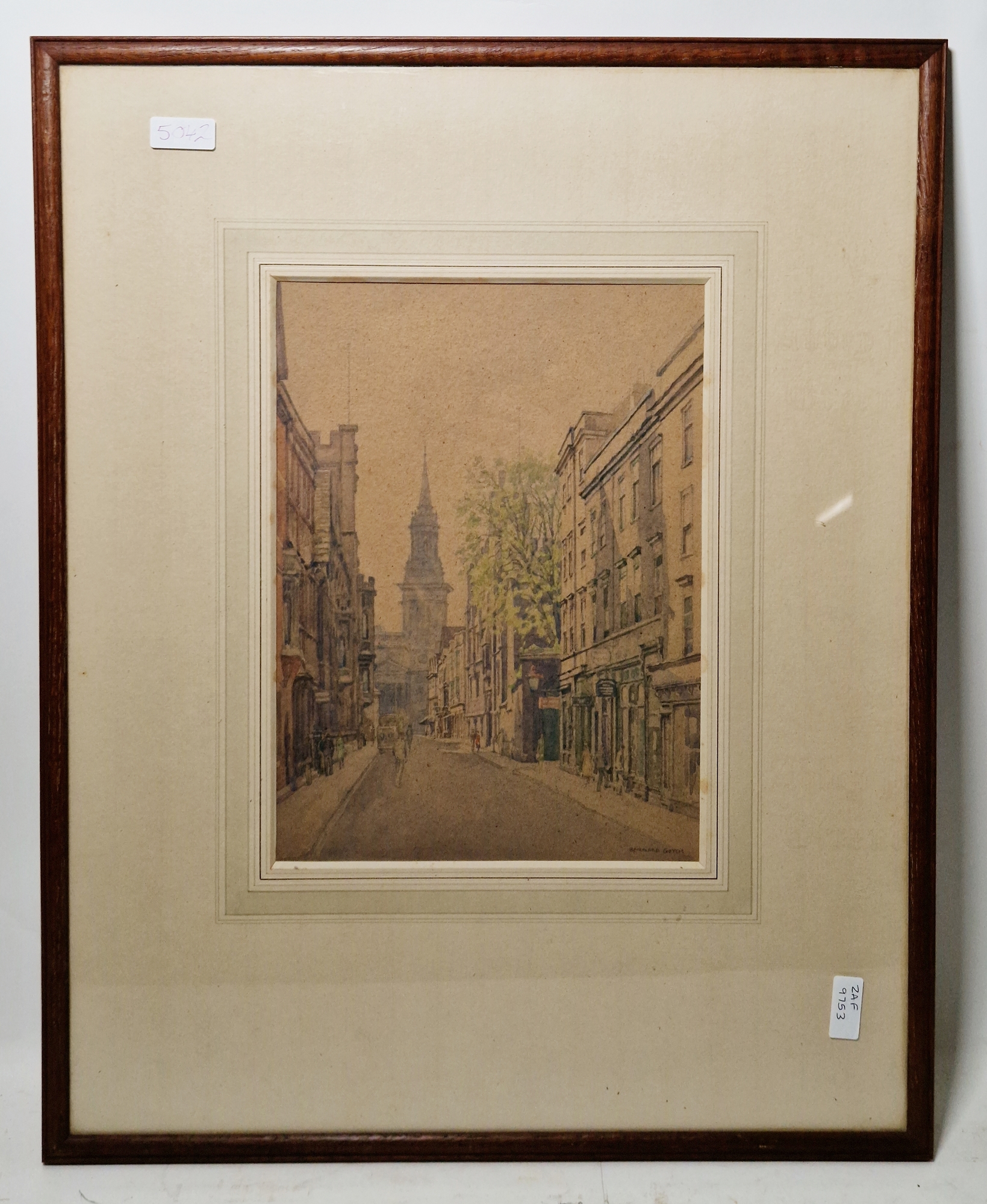 Bernard Cecil Gotch (1876-1963) Watercolour drawing Street scene, signed lower right, framed and - Image 2 of 3